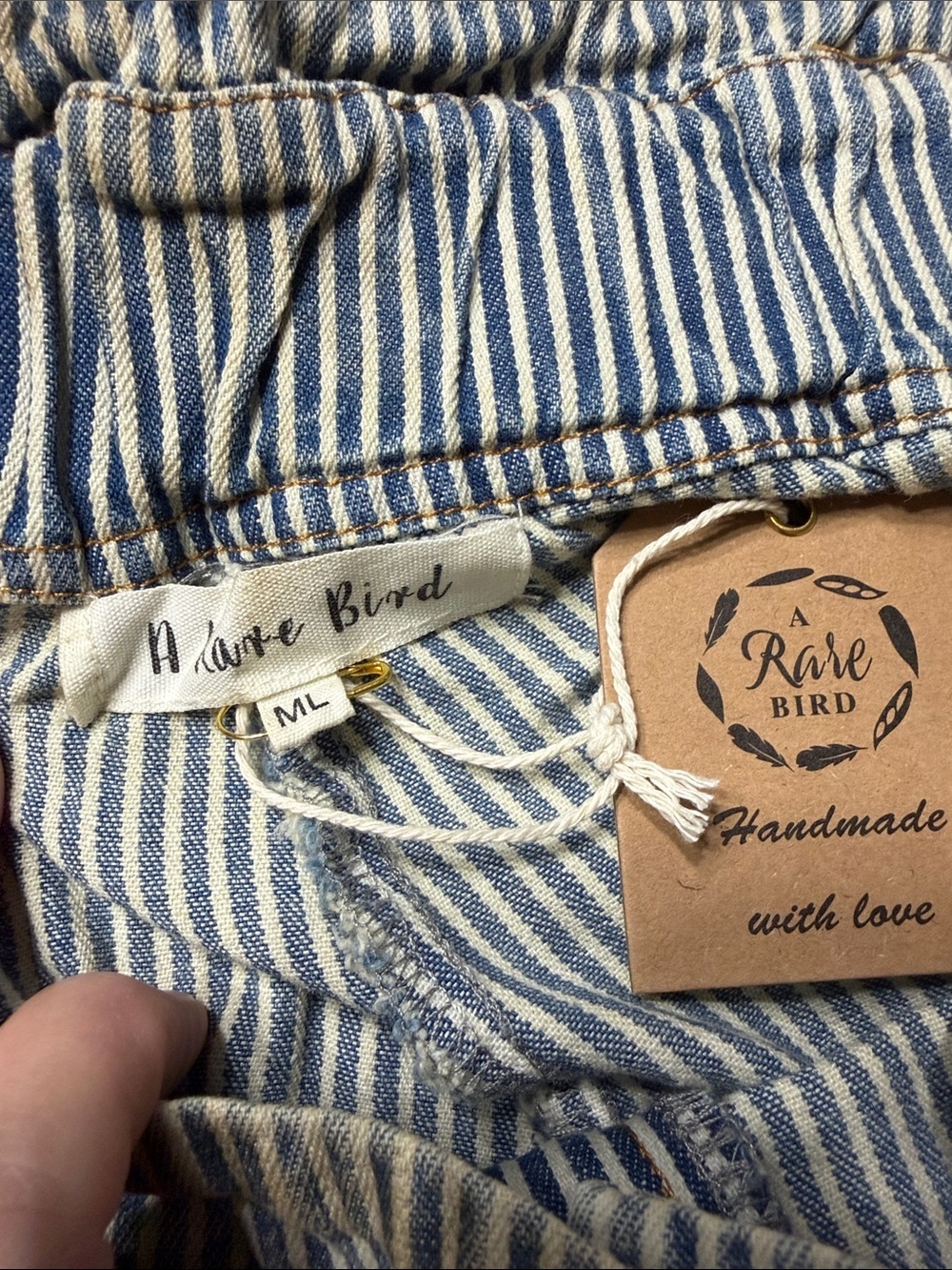 NWT A RARE BIRD Bohemian Vintage Rose Ticking High Waist Lace Denim Blue Stripe - Picture 3 of 16